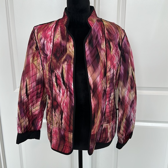 Chico's Multicolor Pink Tones Quilted Light Weight Open Front Coat - Picture 3 of 7